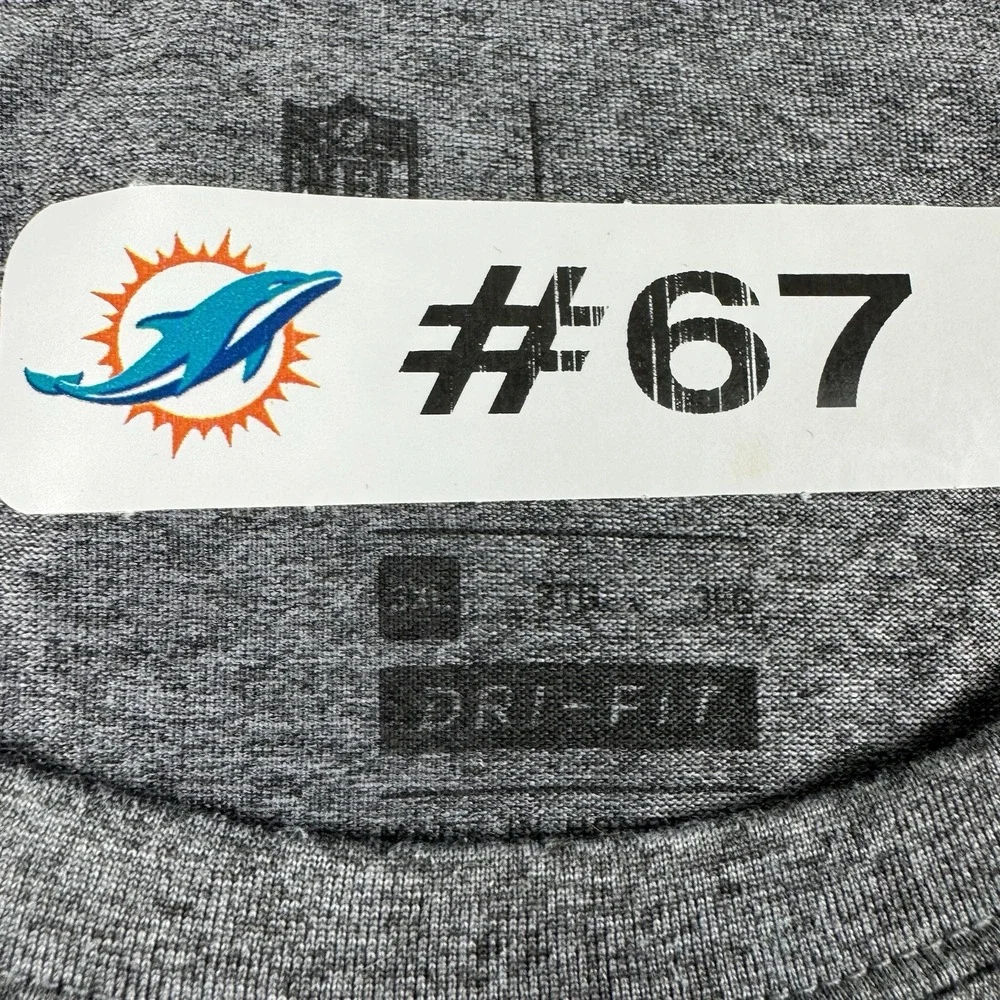 Nike X Miami Dolphins Gray Player Issued #67 L/S Performance Mens Shirt Size 3XL